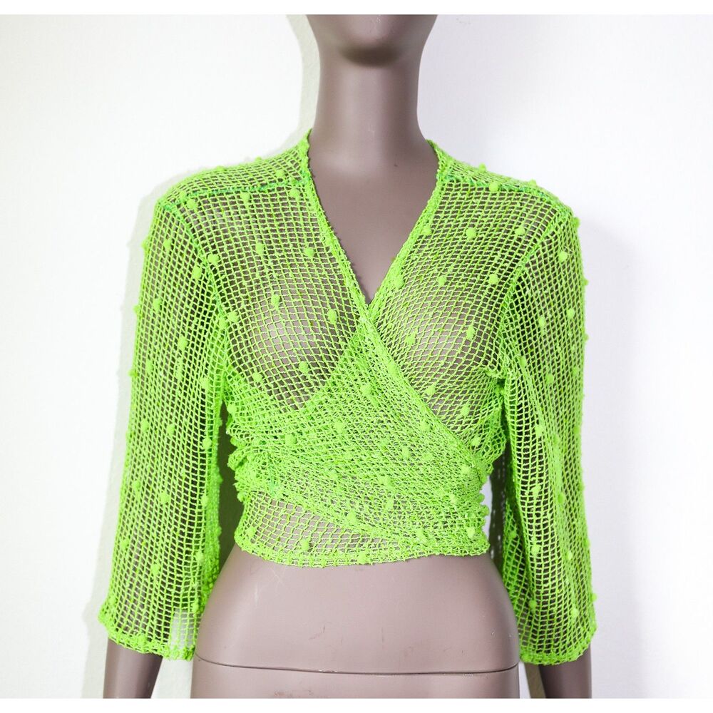 Vintage Knitted Crop Top‎ Summer Mesh Blouse Beach Vacation CoverUp Festival Top